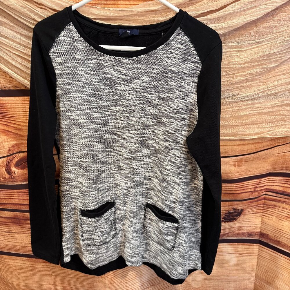 Gap Womens Black White Long Sleeve Long Length Career Top Size L